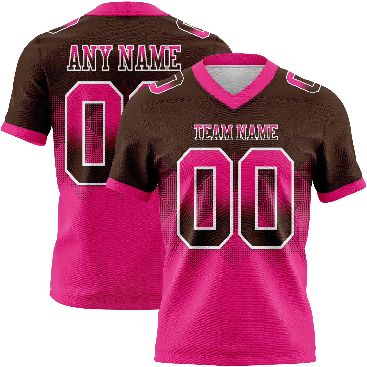 Custom Brown Hot Pink-White Mesh Authentic Gradient Square Shape Flag Football Jersey