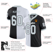 Custom Black Silver-White Mesh Split Fashion Football Jersey