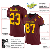 Custom Burgundy Gold-Black Mesh Authentic Football Jersey