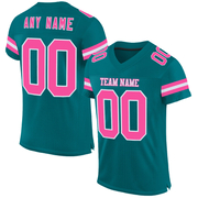 Custom Teal Pink-White Mesh Authentic Football Jersey