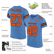Custom Light Blue Orange-Black Mesh Authentic Football Jersey
