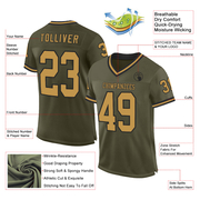 Custom Olive Old Gold-Black Mesh Authentic Throwback Salute To Service Football Jersey