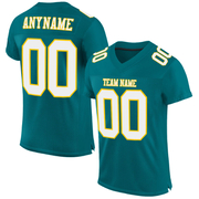 Custom Teal White-Gold Mesh Authentic Football Jersey