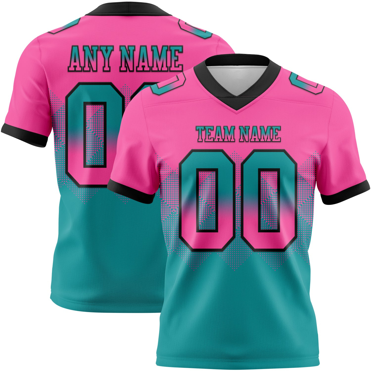 Custom Pink Teal-Black Mesh Authentic Gradient Square Shape Flag Football Jersey