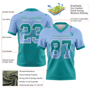 Custom Light Blue Teal-White Mesh Authentic Gradient Square Shape Flag Football Jersey