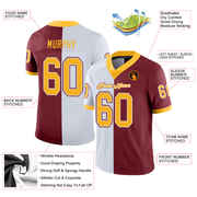 Custom Burgundy Gold-White Mesh Split Fashion Football Jersey