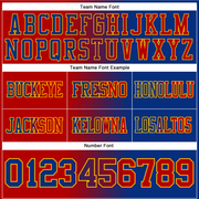 Custom Royal Red-Gold Mesh Authentic Gradient Fashion Football Jersey