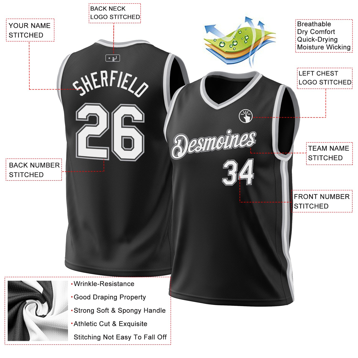 Custom Black White-Gray Authentic Throwback Basketball Jersey