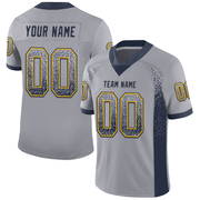 Custom Gray Navy-Gold Mesh Drift Fashion Football Jersey