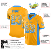 Custom Gold Powder Blue-White Mesh Drift Fashion Football Jersey