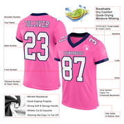 Custom Pink White-Navy Mesh Authentic Football Jersey