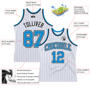Custom White Black Pinstripe Blue-Gray Authentic Basketball Jersey