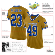 Custom Old Gold Royal-White Mesh Authentic Throwback Football Jersey
