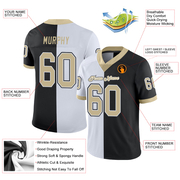 Custom Black Vegas Gold-White Mesh Split Fashion Football Jersey