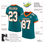 Custom Teal White-Orange Mesh Authentic Football Jersey