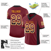 Custom Burgundy Black-Gold Mesh Drift Fashion Football Jersey