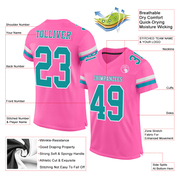 Custom Pink Teal-White Mesh Authentic Football Jersey