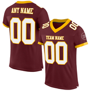 Custom Burgundy White-Gold Mesh Authentic Football Jersey