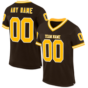 Custom Brown Gold-White Mesh Authentic Throwback Football Jersey