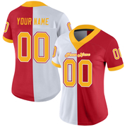 Custom Scarlet Gold-White Mesh Split Fashion Football Jersey