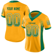 Custom Gold Kelly Green-White Mesh Drift Fashion Football Jersey