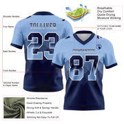 Custom Light Blue Navy-White Mesh Authentic Gradient Square Shape Flag Football Jersey