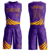 Custom Purple Gold Wind Shapes Round Neck Sublimation Basketball Suit Jersey