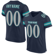 Custom Navy Gray-Aqua Mesh Authentic Football Jersey