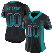 Custom Black Teal-Pink Mesh Drift Fashion Football Jersey