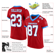 Custom Red White-Powder Blue Mesh Authentic Football Jersey