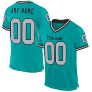 Custom Aqua Gray-Black Mesh Authentic Throwback Football Jersey