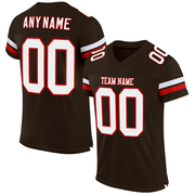 Custom Brown White-Red Mesh Authentic Football Jersey