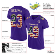 Custom Purple Vintage USA Flag-City Cream Mesh Authentic Football Jersey