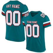 Custom Teal White-Red Mesh Authentic Football Jersey