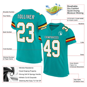 Custom Aqua White-Gold Mesh Authentic Football Jersey