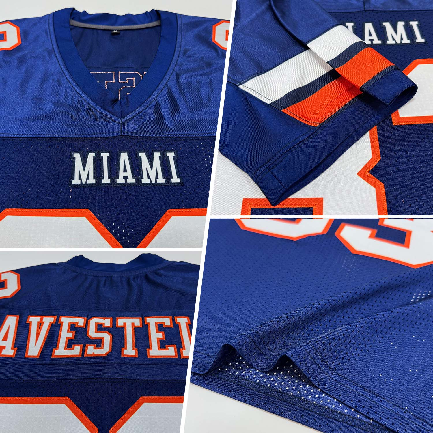 Custom Navy White-Orange Mesh Authentic Football Jersey