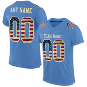 Custom Light Blue Vintage USA Flag-City Cream Mesh Authentic Football Jersey