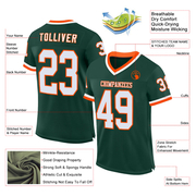 Custom Green White-Orange Mesh Authentic Throwback Football Jersey