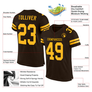 Custom Brown Gold Mesh Authentic Football Jersey