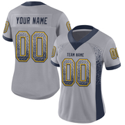 Custom Gray Navy-Gold Mesh Drift Fashion Football Jersey