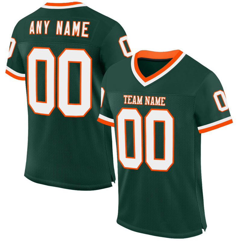 Custom Green White-Orange Mesh Authentic Throwback Football Jersey