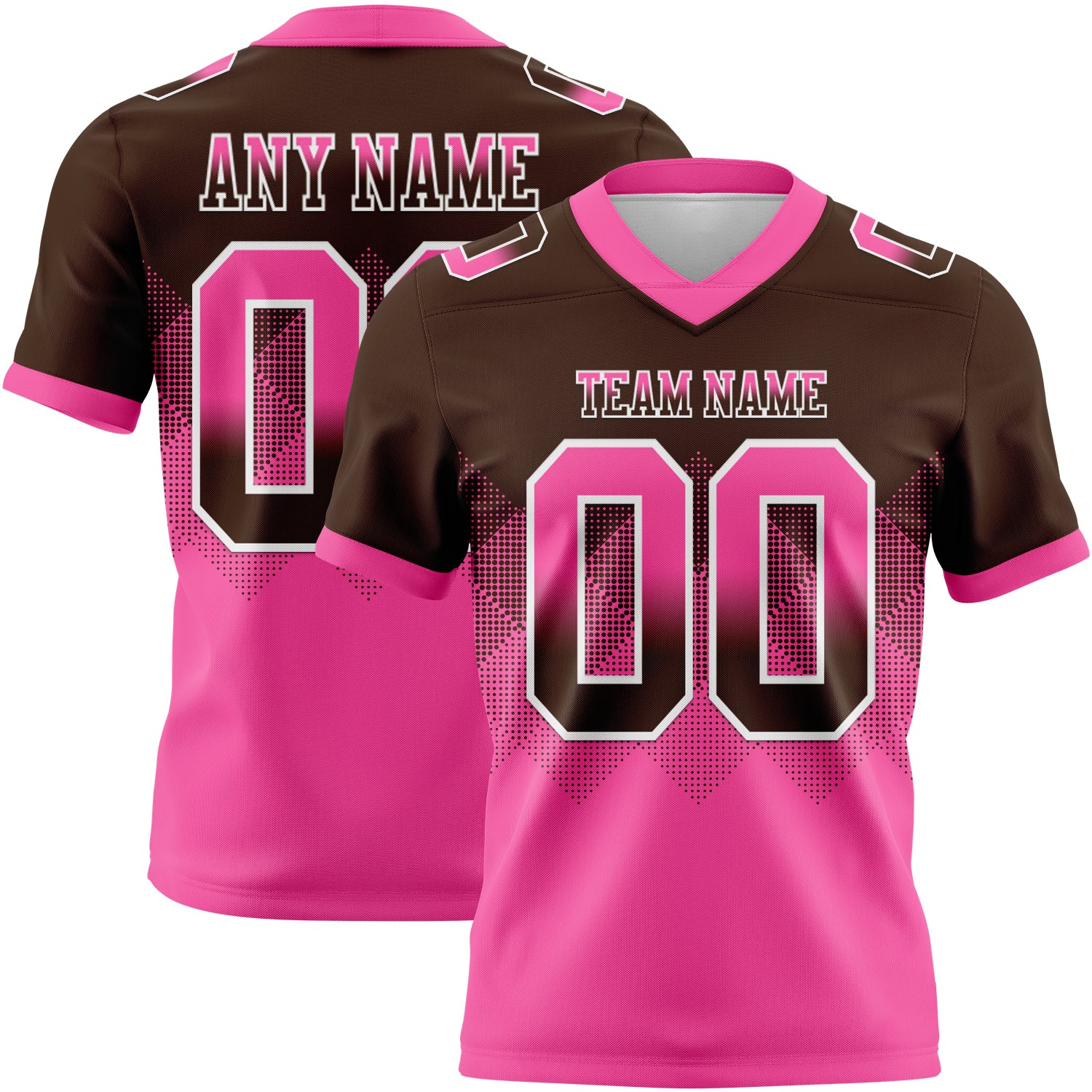 Custom Brown Pink-White Mesh Authentic Gradient Square Shape Flag Football Jersey