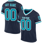 Custom Navy Teal-White Mesh Authentic Throwback Football Jersey