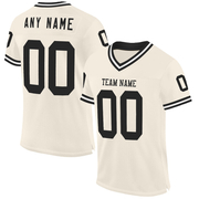Custom Cream Black-White Mesh Authentic Throwback Football Jersey