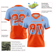 Custom Light Blue Orange-White Mesh Authentic Gradient Square Shape Flag Football Jersey