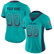 Custom Aqua Navy-White Mesh Drift Fashion Football Jersey