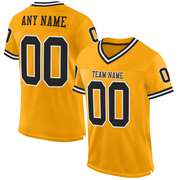 Custom Gold Black-White Mesh Authentic Throwback Football Jersey
