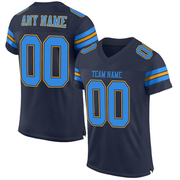 Custom Navy Powder Blue-Gold Mesh Authentic Football Jersey