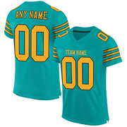 Custom Aqua Gold-Black Mesh Authentic Football Jersey