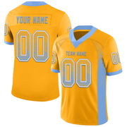 Custom Gold Powder Blue-White Mesh Drift Fashion Football Jersey
